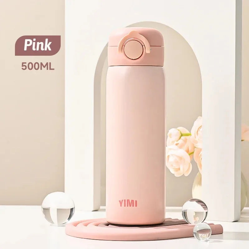 500ml (16.9 oz) 316 Stainless Steel Vacuum Insulated Thermos Bottle, Leakproof Travel Tumbler with One-Hand Push Lid