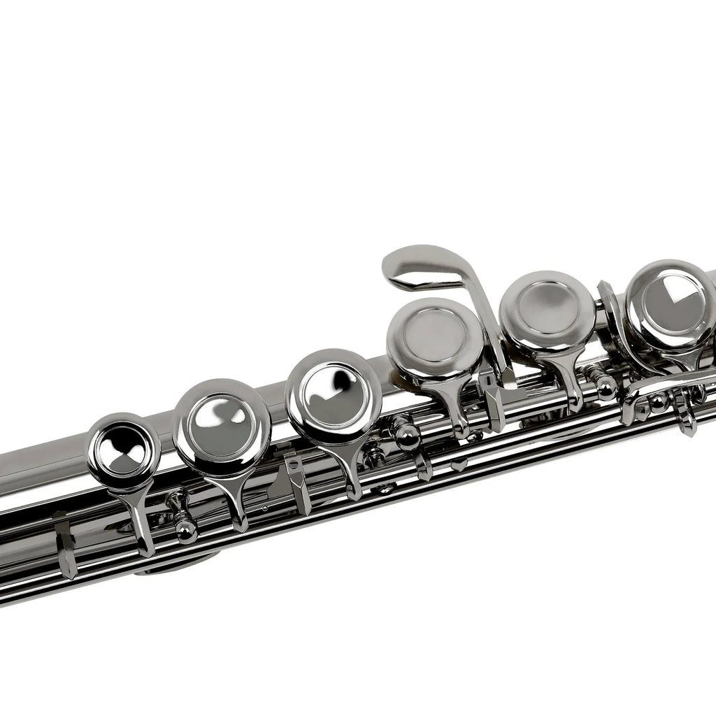 Professional 16-Key Closed-Hole C Transverse Flute – Silver-Plated Nickel-Silver Keys, Case & Cleaning Kit