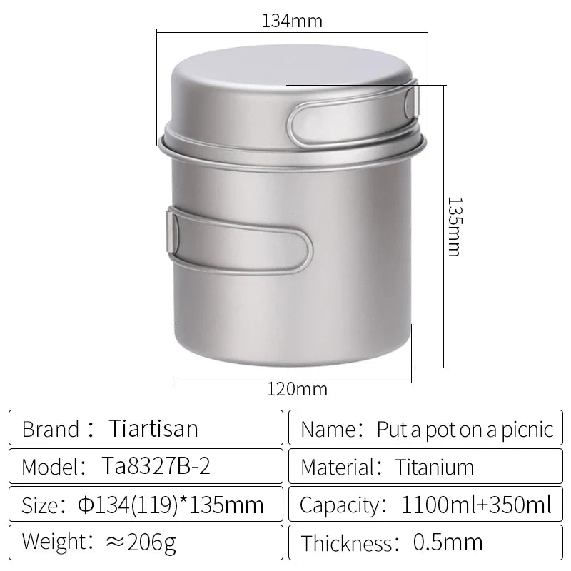 Ultralight Titanium Camping Cookware Set – Folding Handle Pot & Frying Pan for Backpacking, Hiking & Picnic