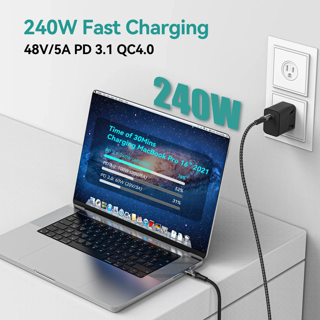 USB4 Thunderbolt 4 USB-C to USB-C Cable — 40Gbps, 240W (48V/5A) PD 3.1, 8K@60Hz Video, Thunderbolt 3 Compatible