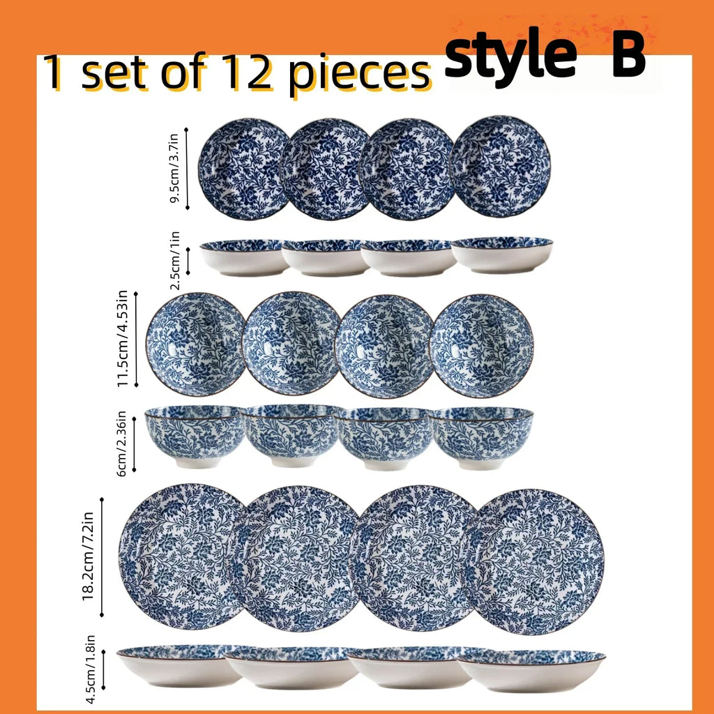 Japanese-Style Blue & White Hand-Painted 4.5-Inch (11.5 cm) Ceramic Rice Bowl Retro Tableware