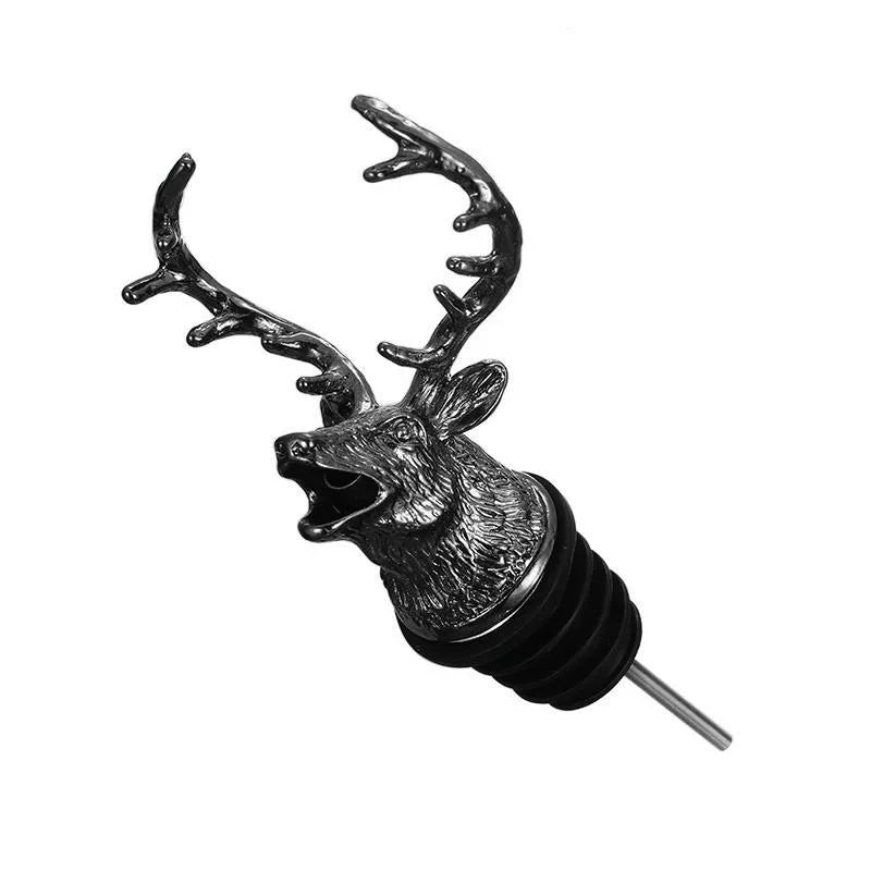Deer Head Zinc Alloy Wine Pourer & Bottle Stopper — Stag Wine Aerator with Silicone Seal, Fits 18–22mm Bottles
