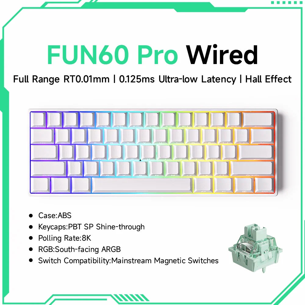 Magnetic Switch 60% & 65% Mechanical Gaming Keyboard - Rapid Trigger RT, 8K Polling, Hot-Swappable, RGB, Tri-Mode USB-C/BT/2.4G