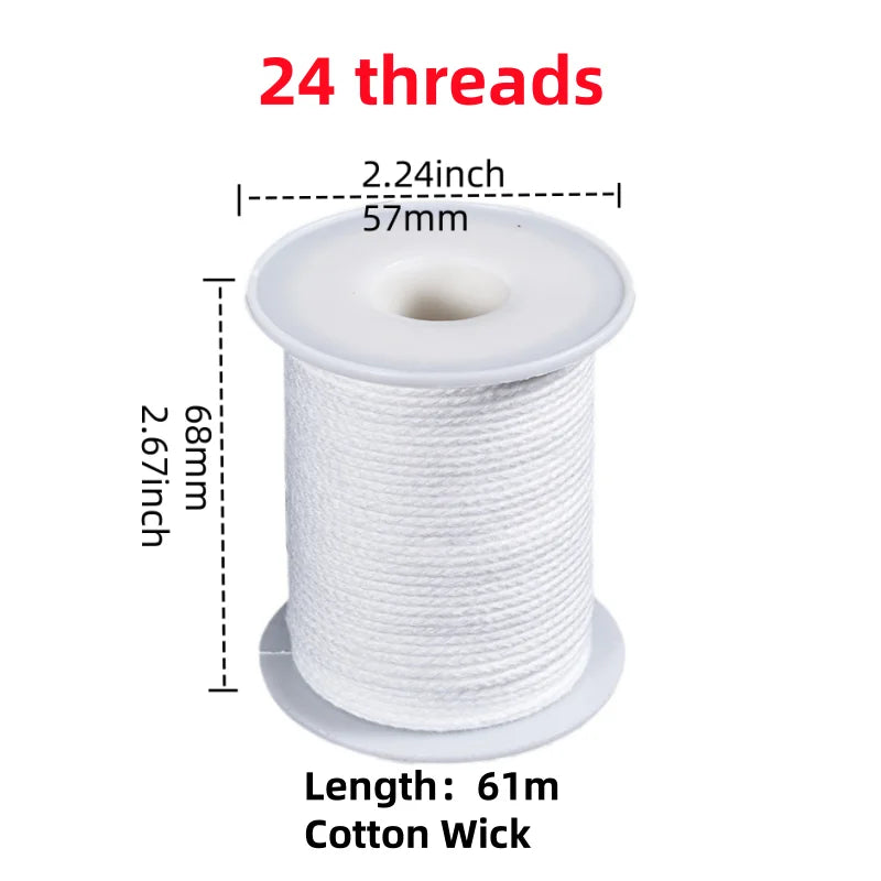 Cotton Candle Wick Roll 50m/61m (164ft/200ft) 21-45 Strand Low-Smoke Eco-Friendly DIY Degreased Wick
