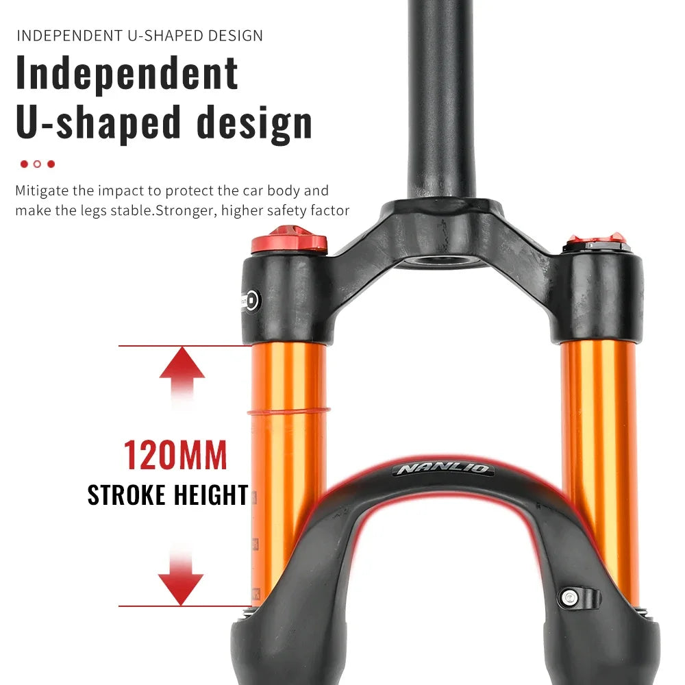 MTB Suspension Fork – Solo Air & Oil Damping, Quick Lockout, Magnesium Alloy, Disc Brake Compatible, Fits 26/27.5/29 in Wheels (Straight or Tapered Steerer)
