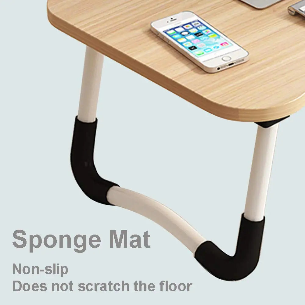 Adjustable Laptop Lap Desk 23" (58 cm) Walnut, Portable Bed Tray with Storage, Built-in Cup & Tablet Holder for Couch & Floor