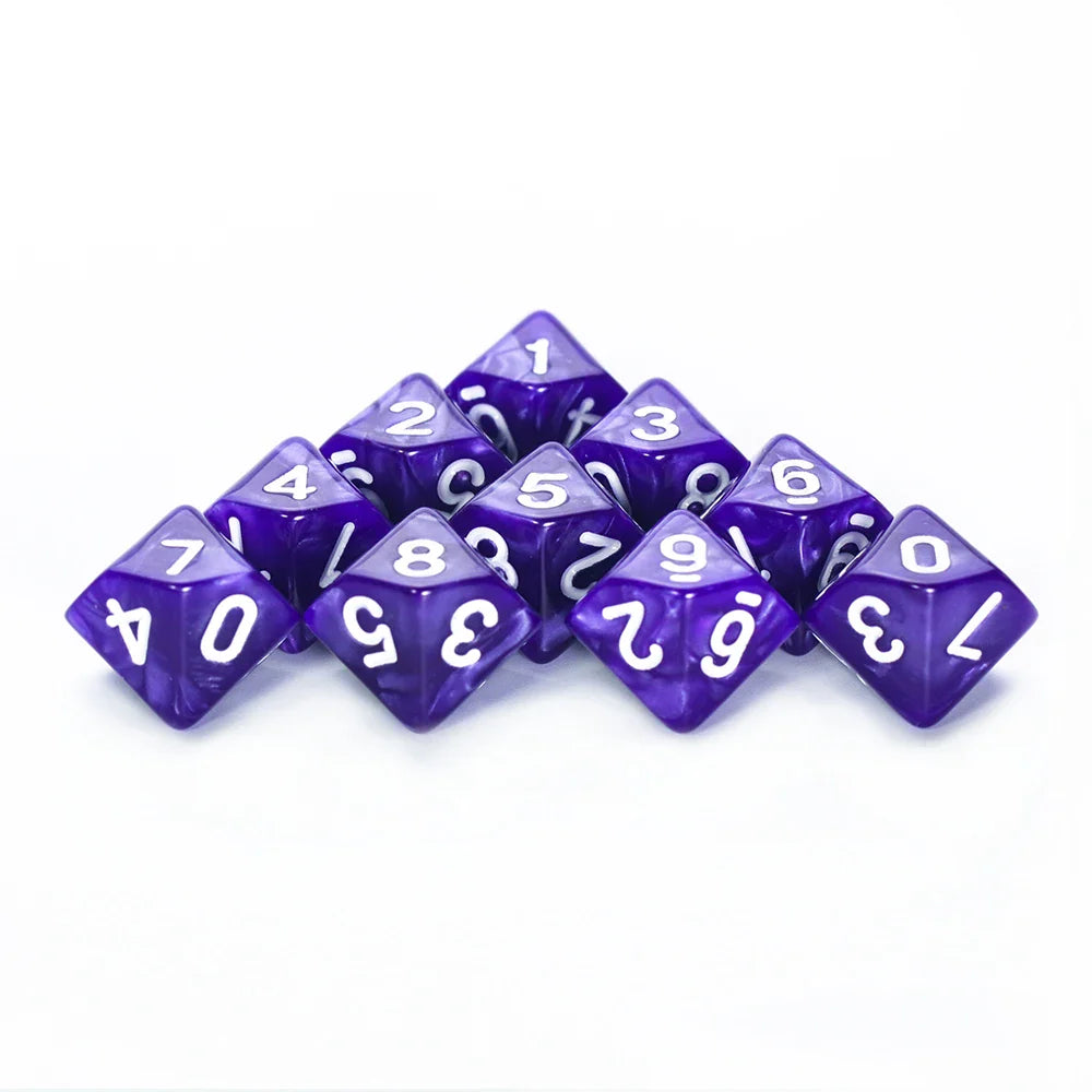 D10 Polyhedral Dice 10-Piece Set for D&D & Tabletop RPGs — Marble & Transparent Styles for Board Games & Parties