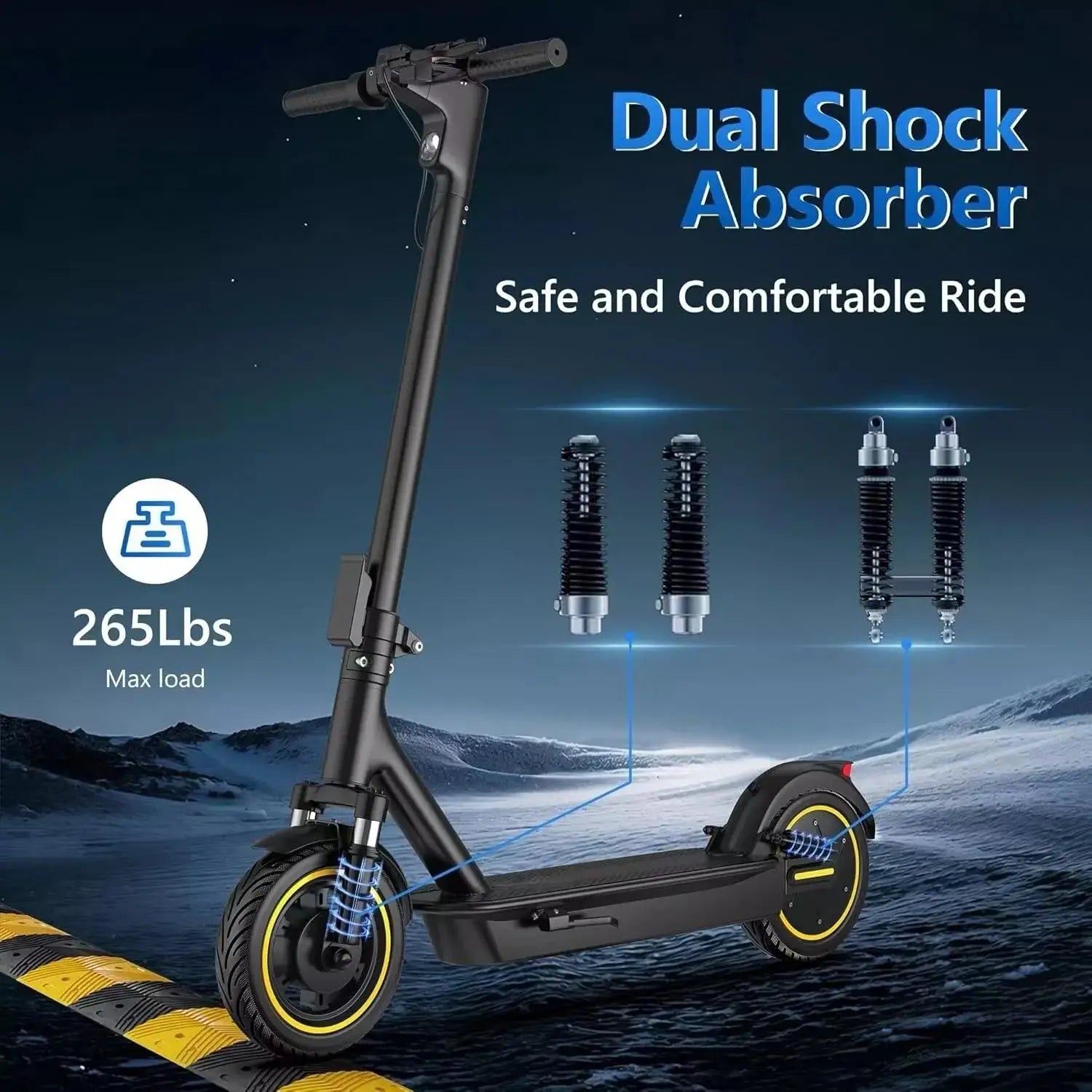 Folding Electric Scooter – 10-Inch Tires (25 cm), 500W Motor, 42V 14.5Ah Battery, 22 MPH (35 km/h) Top Speed, 28 Mile (45 km) Range, Dual Suspension