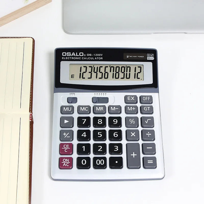 Solar & Battery 12-Digit ABS Calculator for Office, Students & Financial Use