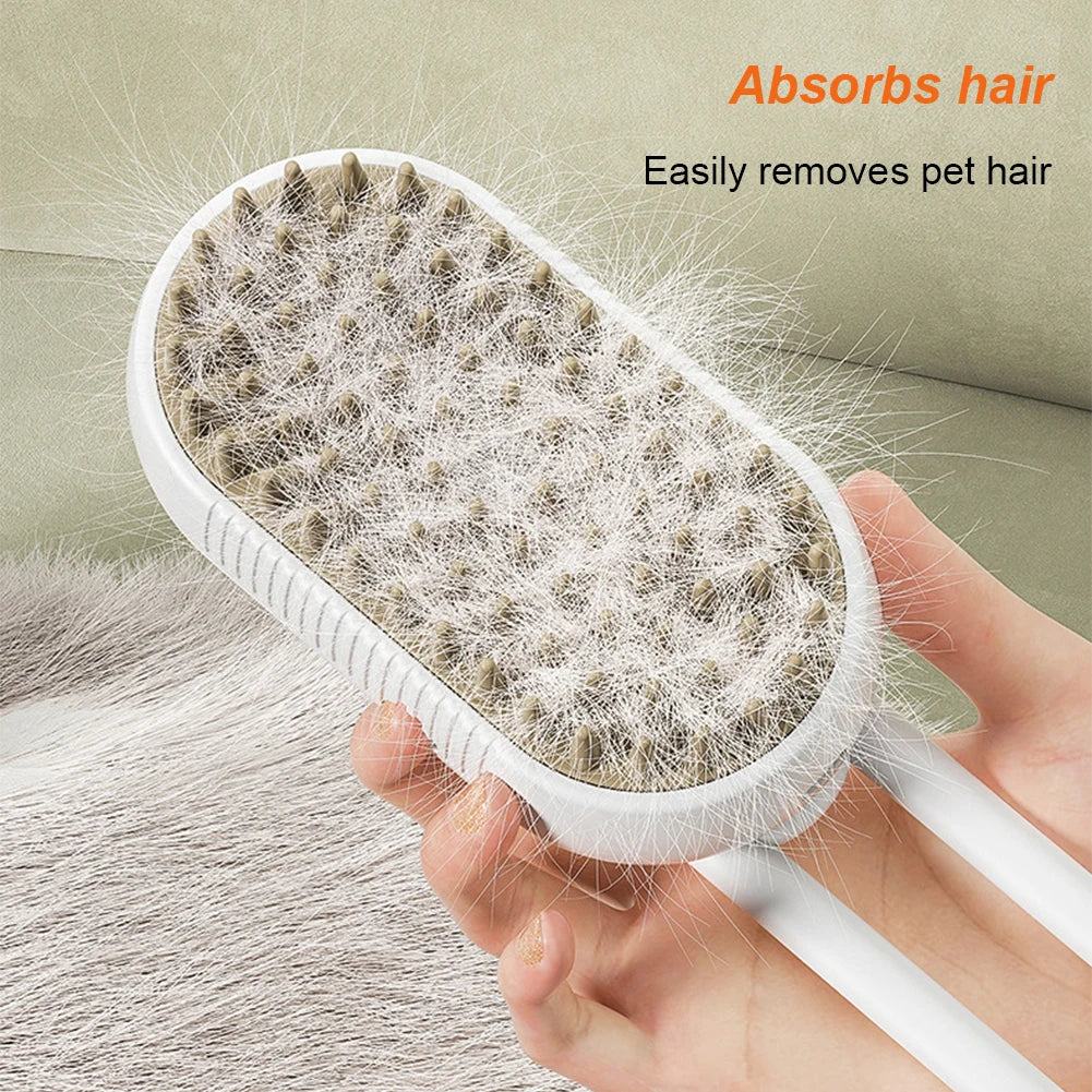 3-in-1 Steam Pet Grooming Brush – USB Rechargeable Spray & Massage Comb for Cats & Dogs (7.67 x 2.55 in / 19.5 x 6.5 cm)