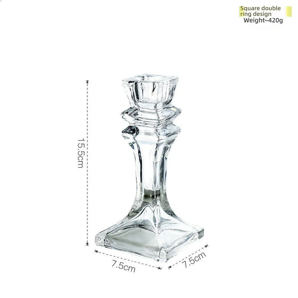 Clear Glass Pillar Candle Holder Table Candlestick for Dining Room Decor
