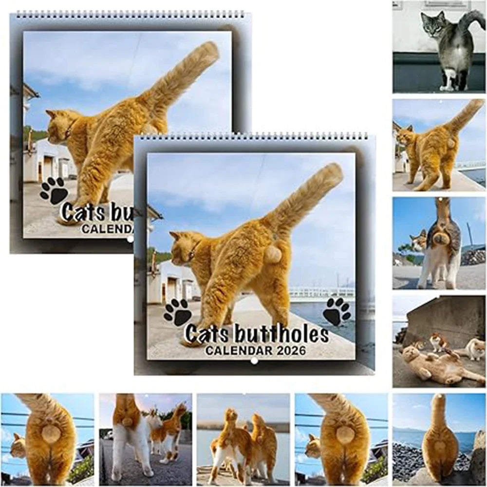 Funny Cat Butt 12-Month Wall Calendar — Cat Tail Family Planner for Living Room & Bedroom