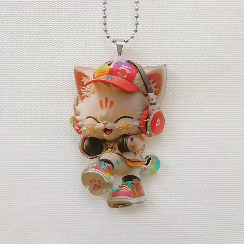 Cat-Shaped Rearview Mirror Ornament – Cute Hanging Car Pendant Car Interior Decor