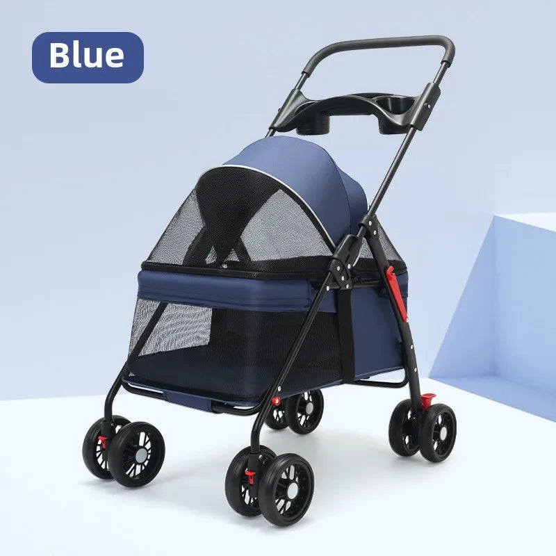 Foldable Lightweight Pet Stroller for Small Dogs & Cats — 15 kg (33 lb) Capacity, 56×35×77 cm (22×14×30 in) Basket