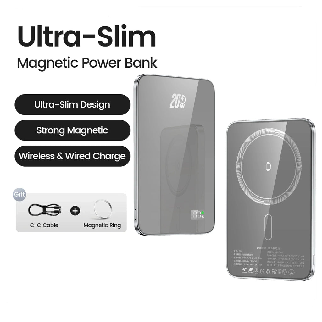 Magnetic 10,000mAh 20W Wireless Power Bank — MagSafe-Compatible Slim USB-C Portable Charger for iPhone, Apple Watch & Samsung