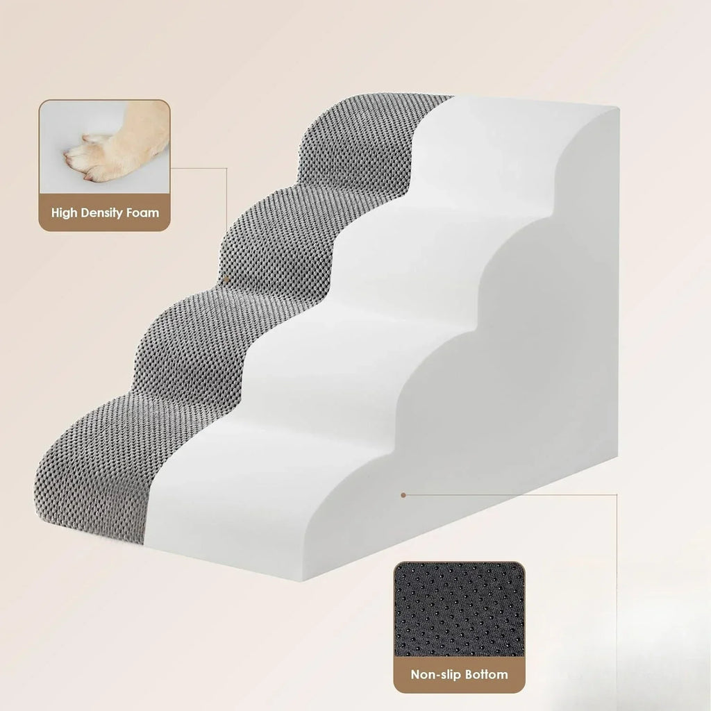 Curved Foam Pet Stairs for Dogs and Cats — 2–5 Step Non-Slip Ramp Fits Beds Up to 24 in (61 cm)