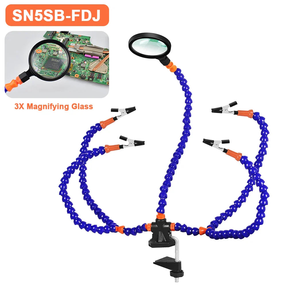Soldering Helping Hand 3X Magnifier PCB Holder – Soldering Station with 5 Flexible Arms, Alligator Clips & Desk Clamp