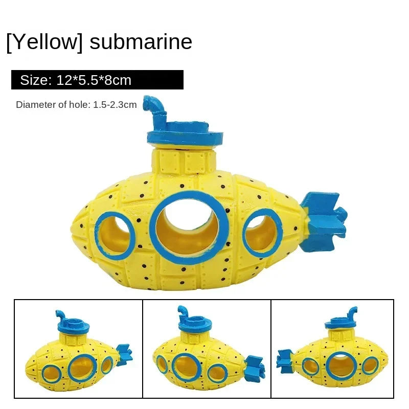 Resin Submarine Aquarium Ornament - Fish Tank Decoration & Shrimp Shelter (13 x 6 x 9 cm / 5.1 x 2.4 x 3.5 in) - Mini 5 x 3.3 x 2.3 cm (2.0 x 1.3 x 0.9 in)