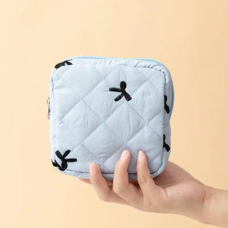 Large Capacity Period Pouch - Cute Cartoon Bow Sanitary Napkin & Tampon Organizer Bag