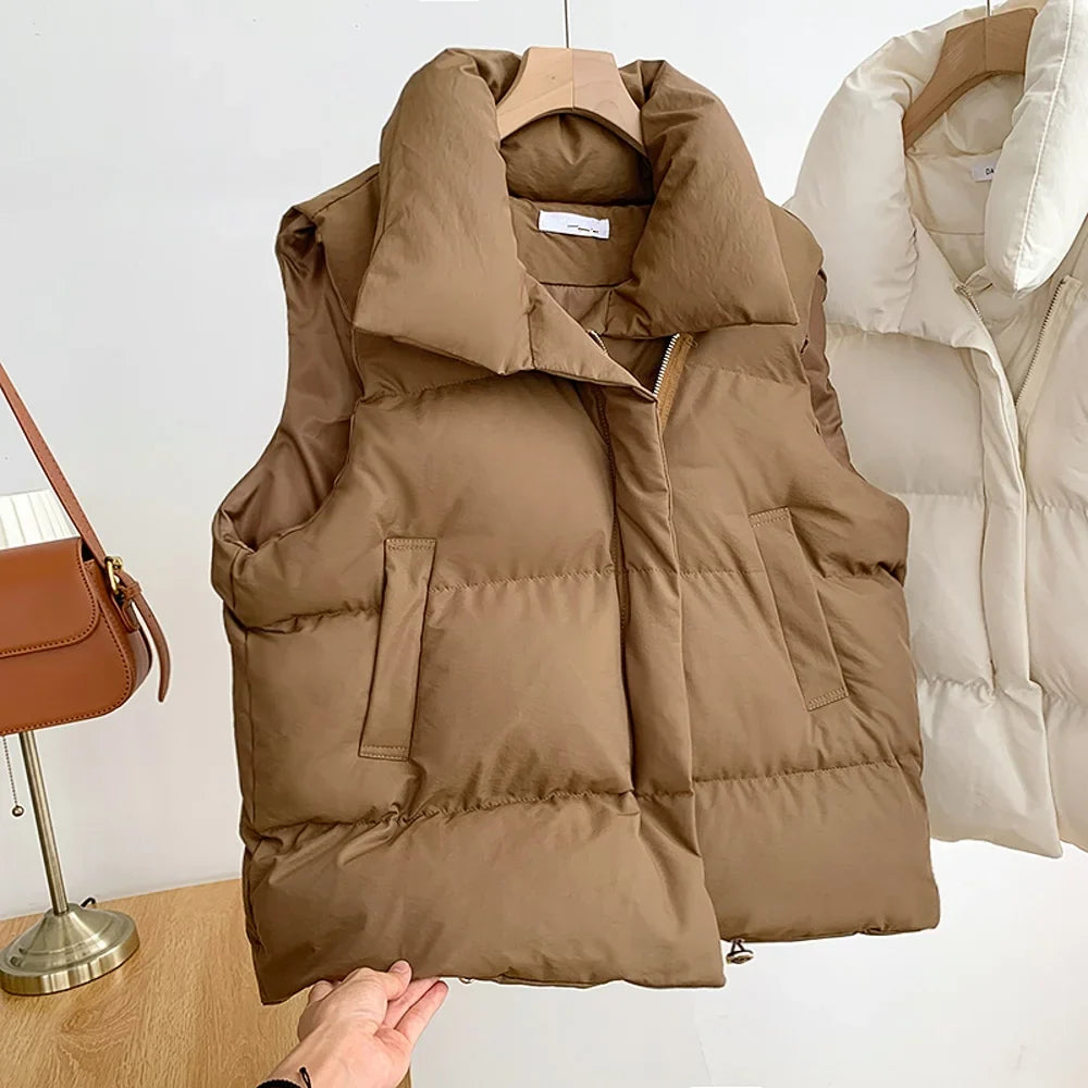 Women's Quilted Cropped Puffer Vest Sleeveless Stand Collar Zipper Warm Winter Outerwear