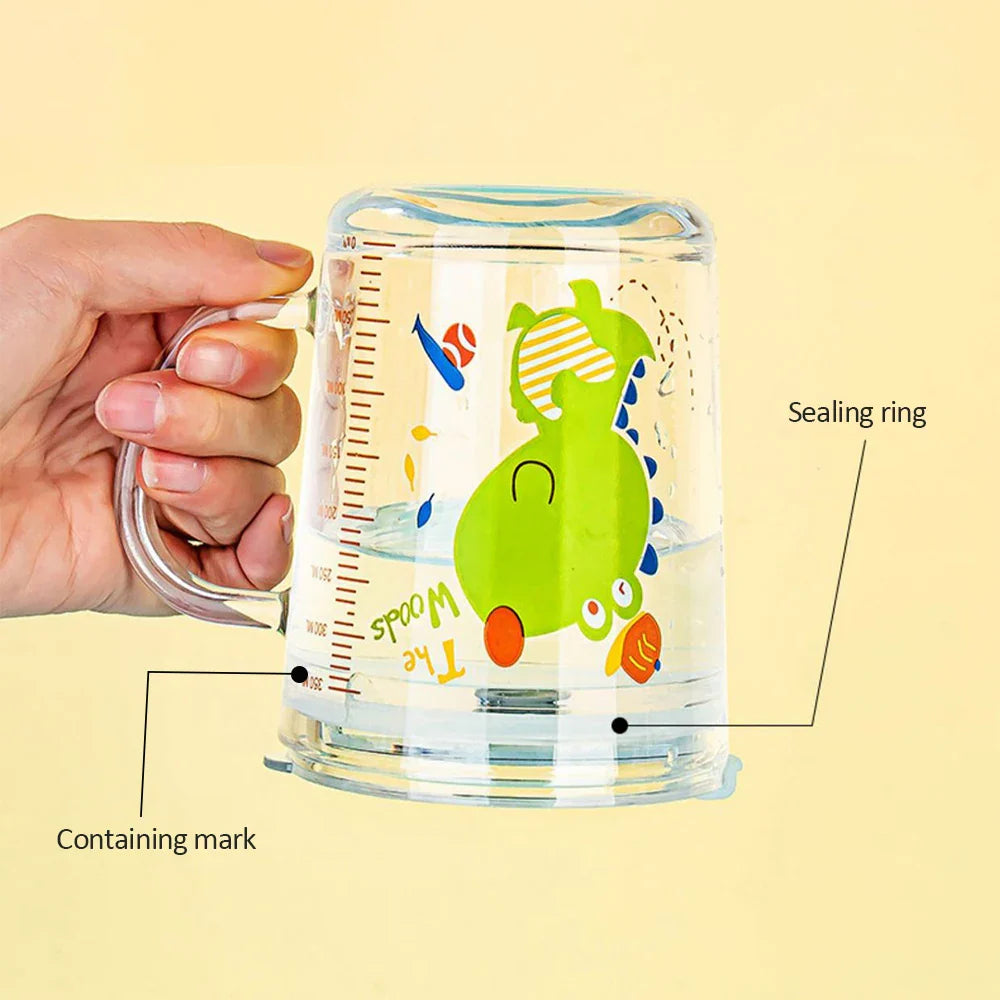 350ml Unicorn Kids Glass Cup with Straw Lid, Transparent Milk & Breakfast Cup with Measurement Scale