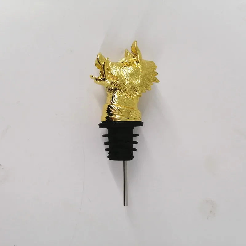 Zinc Alloy Animal Head Wine Pourer - Decorative Bottle Pour Spout & Stopper (Deer, Elk, Lion, Leopard, Wolf, Eagle, Dragon)