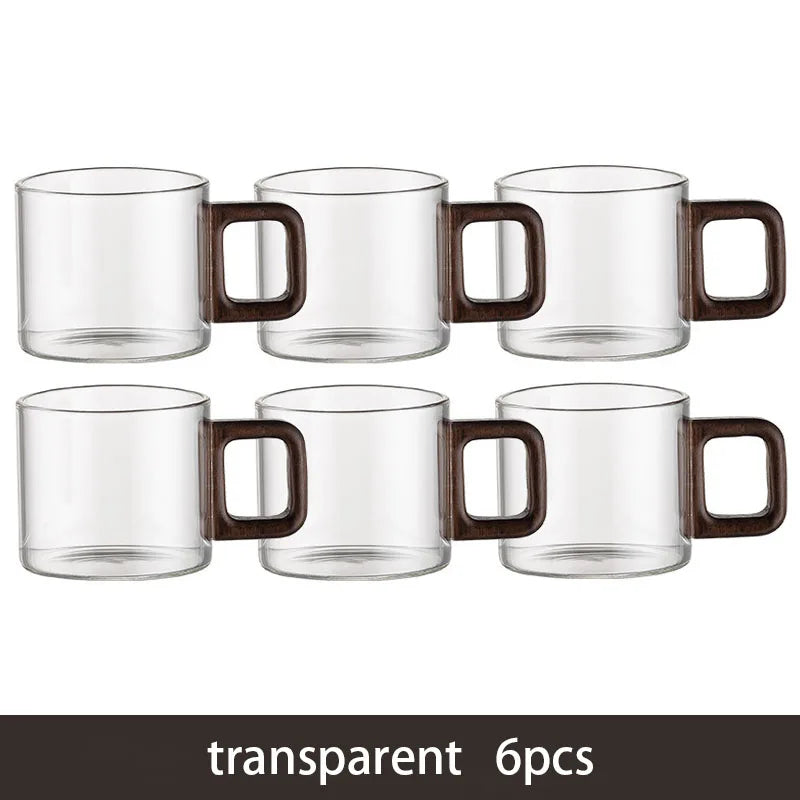 2/4/6-Pack Heat-Resistant Borosilicate Glass Tea & Espresso Cups with Walnut Handle, 120 ml (4 fl oz)