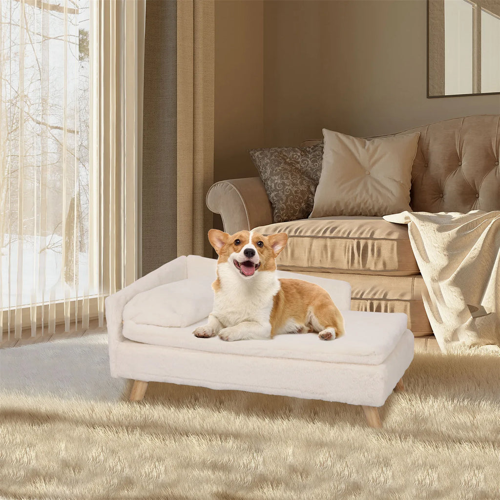 Elevated Nordic Pet Sofa Bed for Small Dogs & Kittens – Waterproof Plush Liner, Sturdy Wood Legs, Small & Large (27.5×15.7×15.3 in / 70×40×39 cm, 31.4×19.6×15.3 in / 80×50×39 cm)