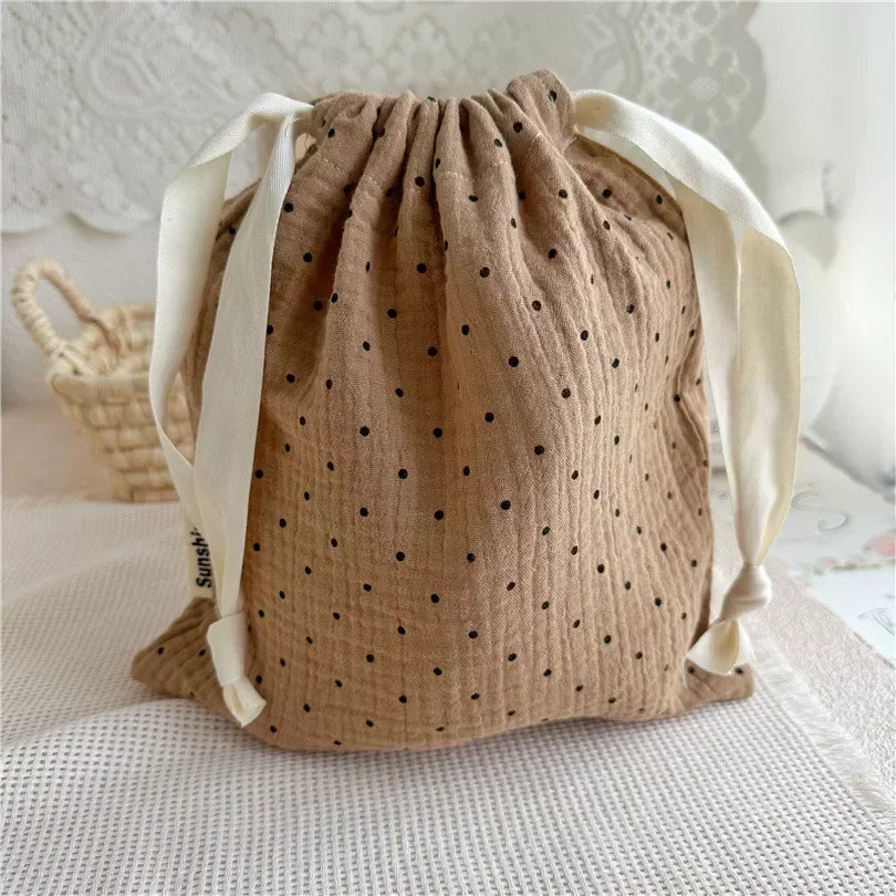 Printed Floral Diaper Bag – Cotton Drawstring Mommy Nappy Bag, Travel & Stroller-Friendly Organizer