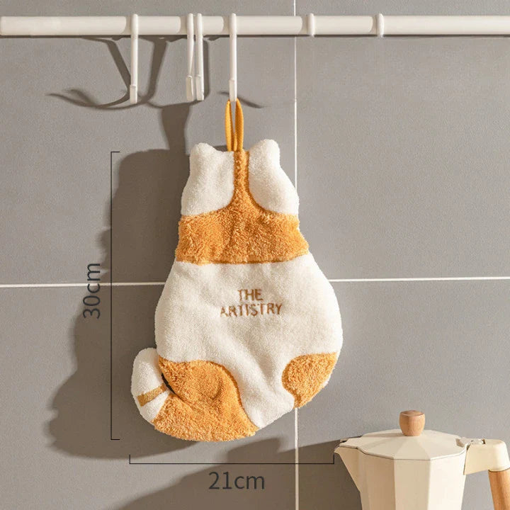 Cute Cat Hanging Hand Towel - Soft Absorbent Coral Fleece Kitchen & Bathroom Towel 30 x 21 cm (11.8 x 8.3 in)
