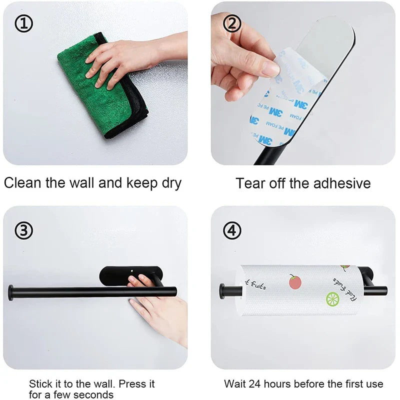 No-Drill Adhesive Toilet Paper Holder - Stainless Steel Wall-Mount Bathroom & Kitchen Roll and Towel Rack