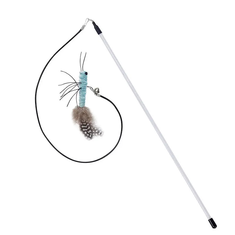 Dragonfly Feather Cat Teaser Toy with Detachable Wand and Bell, Interactive Cat Toy