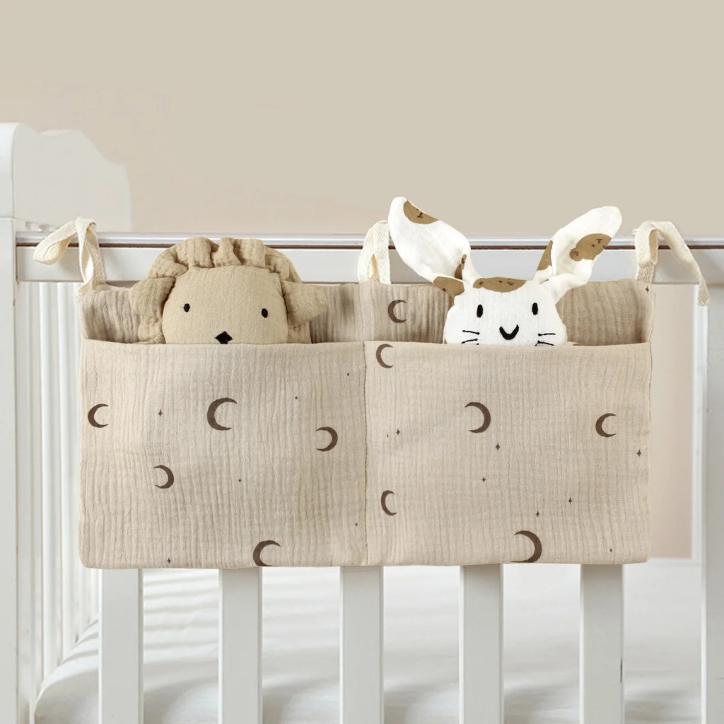 Cotton Bedside Diaper Bag Hanging Diaper Caddy Crib and Stroller Bottle Storage Organizer 39 x 20 cm (15.4 x 7.9 in)