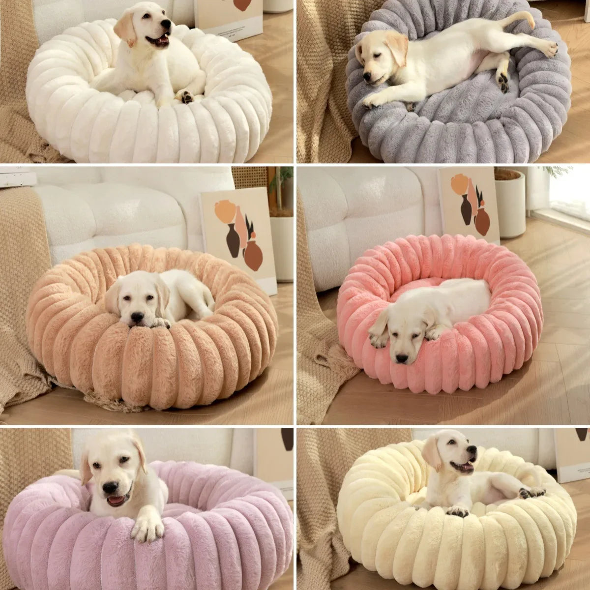 Large Round Pet Bed – Washable Faux Fur Dog & Cat Sofa, All-Season Cozy Plush