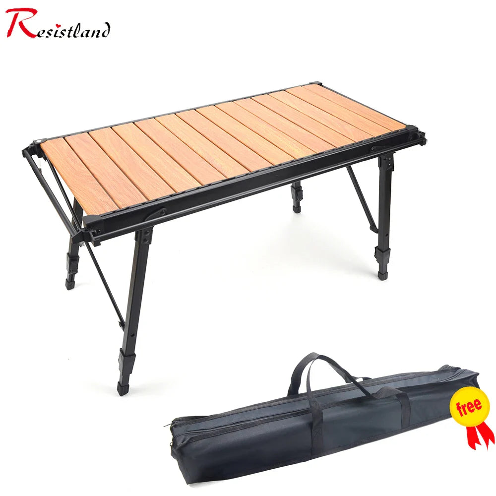 Portable Folding IGT Camping Table with Removable Wood Top — Lightweight Aluminum Camp BBQ & Gas Stove Stand for Picnic & Fishing