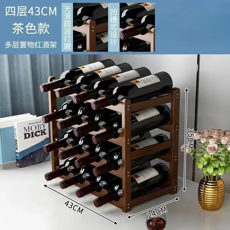 Red Bamboo Tabletop Wine Rack - Grid Wine Bottle Holder & Display