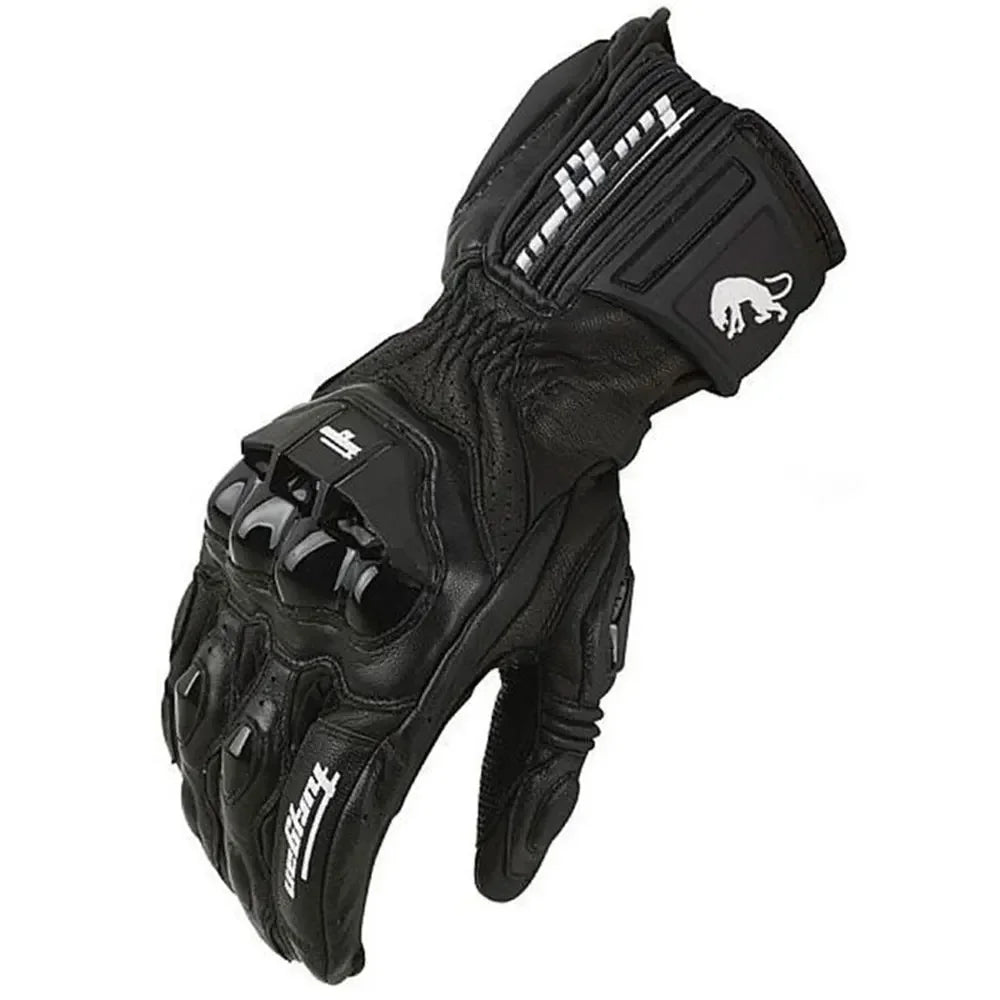 Unisex Leather Motorcycle Riding Gloves - Racing Motorbike Gloves with Protective Padding, Adjustable Strap - Black/White/Red