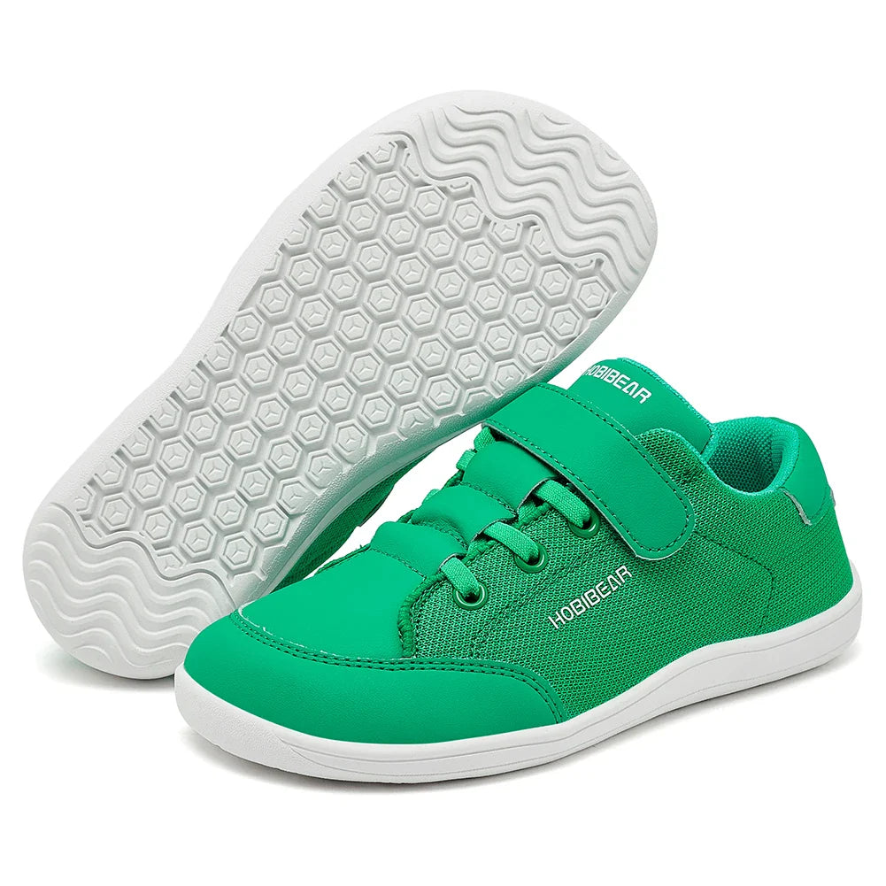 Kids Wide Toe Barefoot Sneakers Minimalist Lightweight Mesh & Faux Leather Hook & Loop Shoes