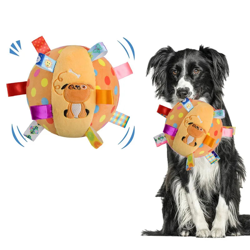 Plush Vocal Toy Ball with Bells - Interactive Chew & Tooth-Cleaning Pet Toy for Dogs, Puppies & Cats (6 in / 15 cm)