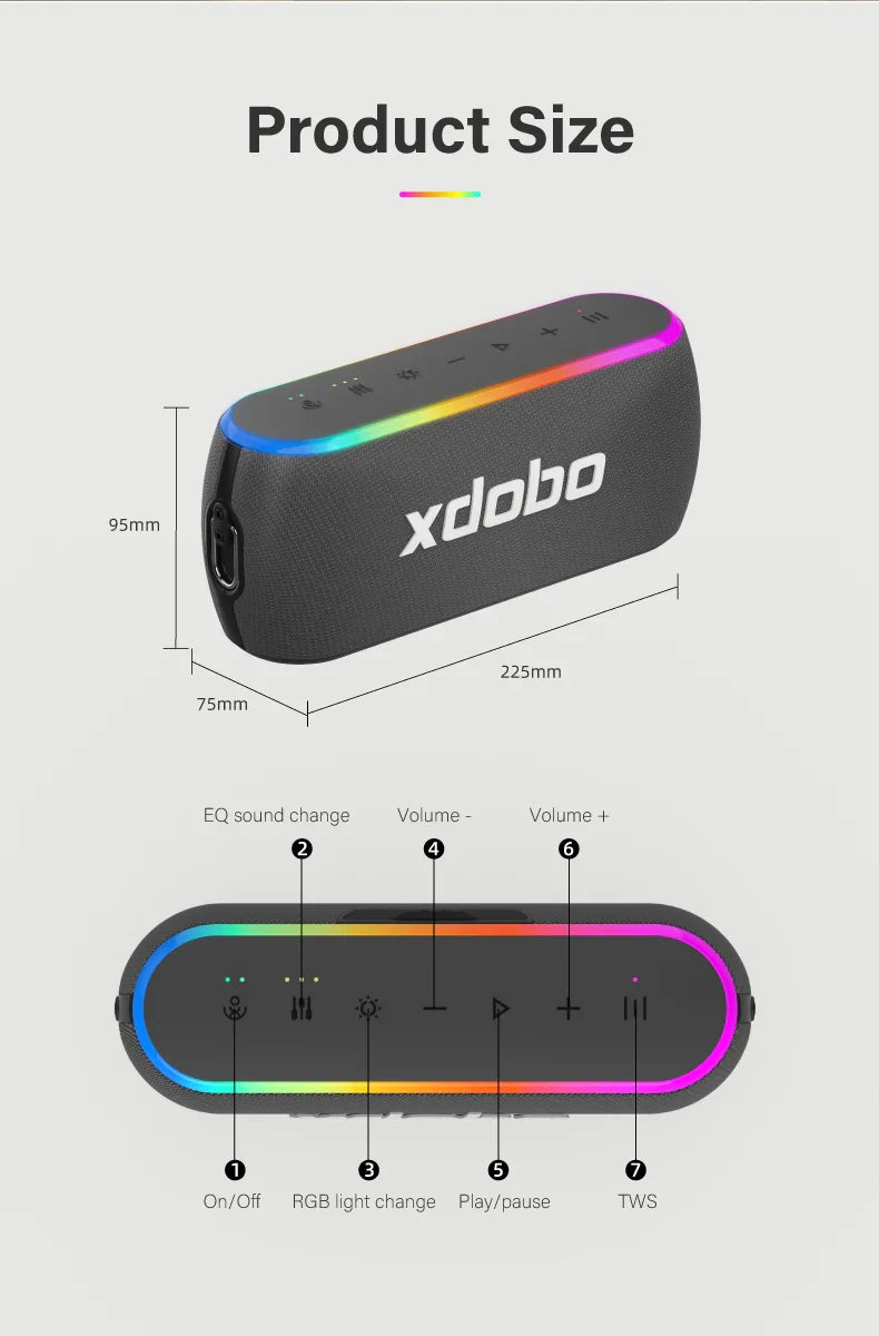 60W Bluetooth Wireless Speaker – Dual Bass, IPX7 Waterproof, 6600mAh Power Bank, Outdoor Loudspeaker for Smartphone & TV