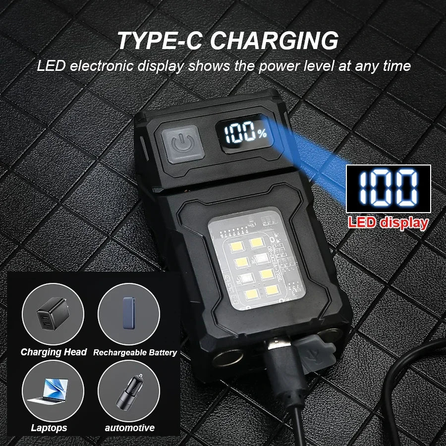 Mini USB Rechargeable LED Flashlight — 1200mAh COB + LED, Magnetic Tail, 8-Mode Portable Camping & Emergency Light