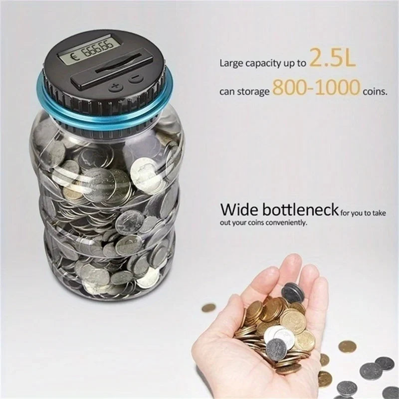 Transparent Electronic Coin Bank with LCD Display – Large Savings Jar, Battery-Operated Money Box for Teens & Adults, Gift