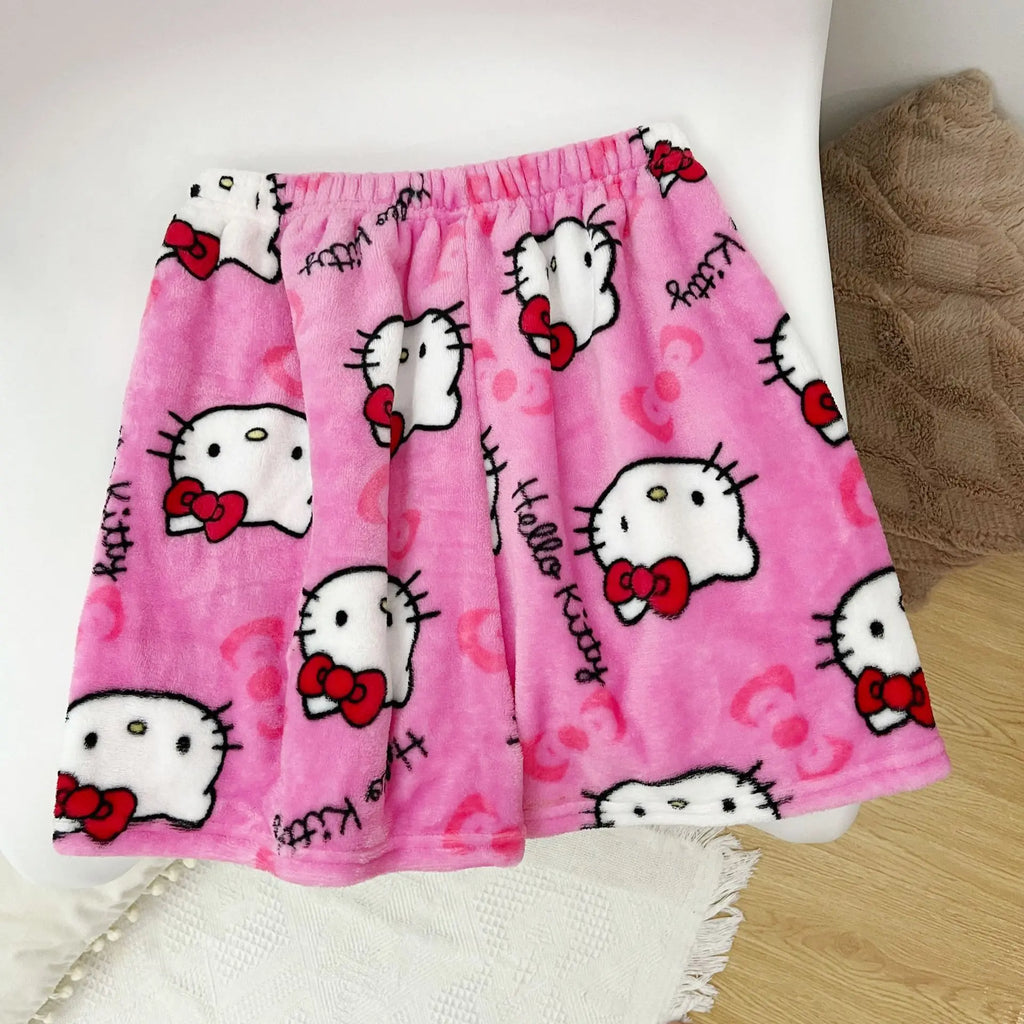 Hello Kitty Flannel Pajama Pants – Kawaii Cartoon Velvet Lounge Pants for Girls & Women, Fall Winter Home
