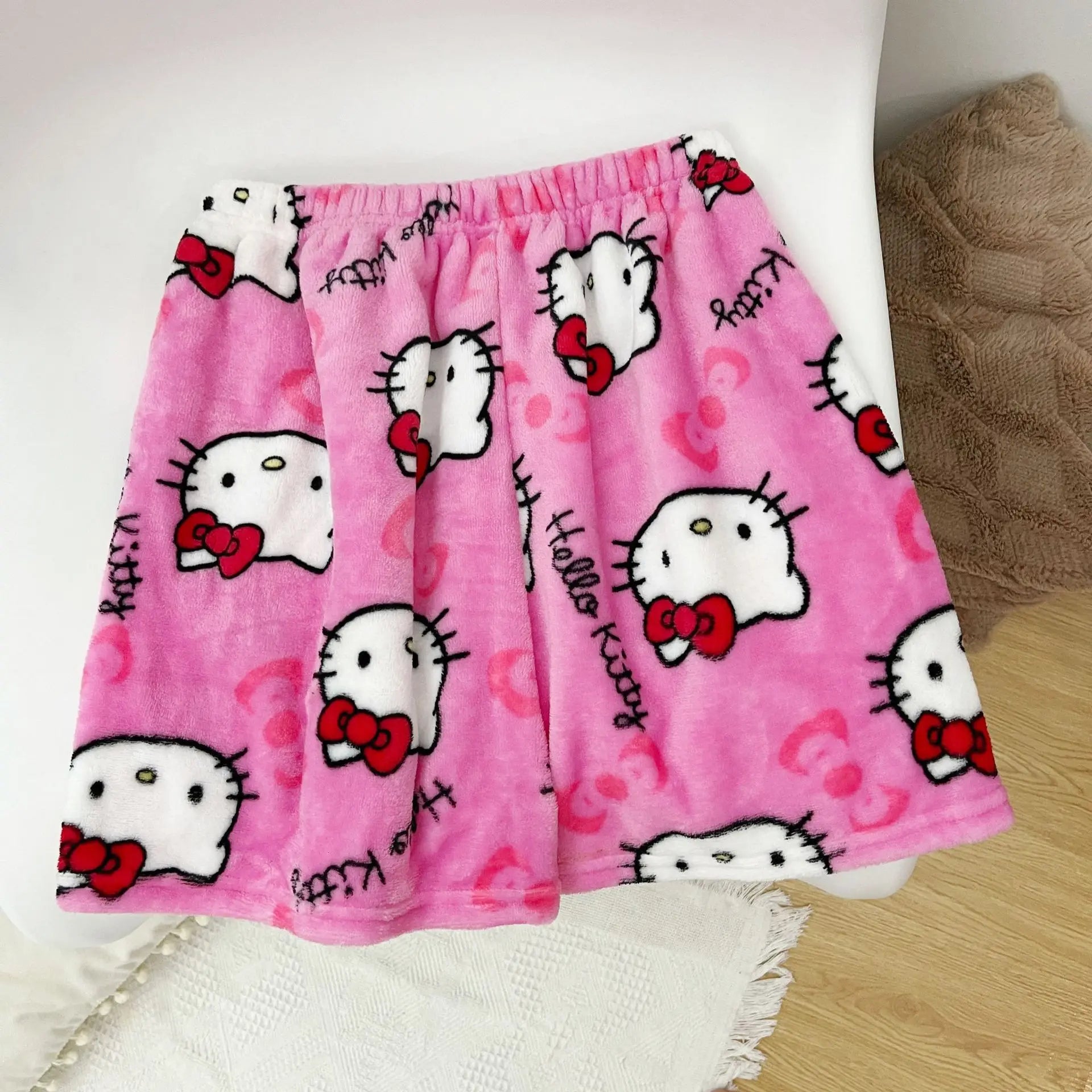 Hello Kitty Flannel Pajama Pants – Kawaii Cartoon Velvet Lounge Pants for Girls & Women, Fall Winter Home