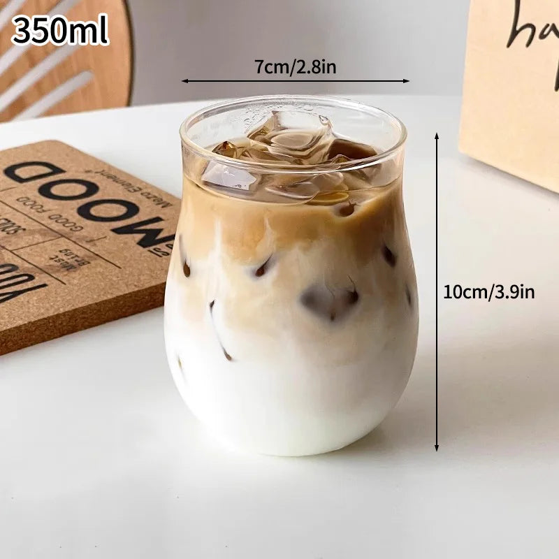 Aesthetic Borosilicate Glass Coffee Cups – Heat-Resistant Iced Coffee & Tea Glasses, 350ml (12oz) & 465ml (16oz)