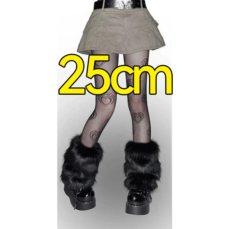 Plush Artificial Fur Leg Warmers 1/2 Pair Knee-Length Thermal Socks for Women & Girls 25/40 cm
