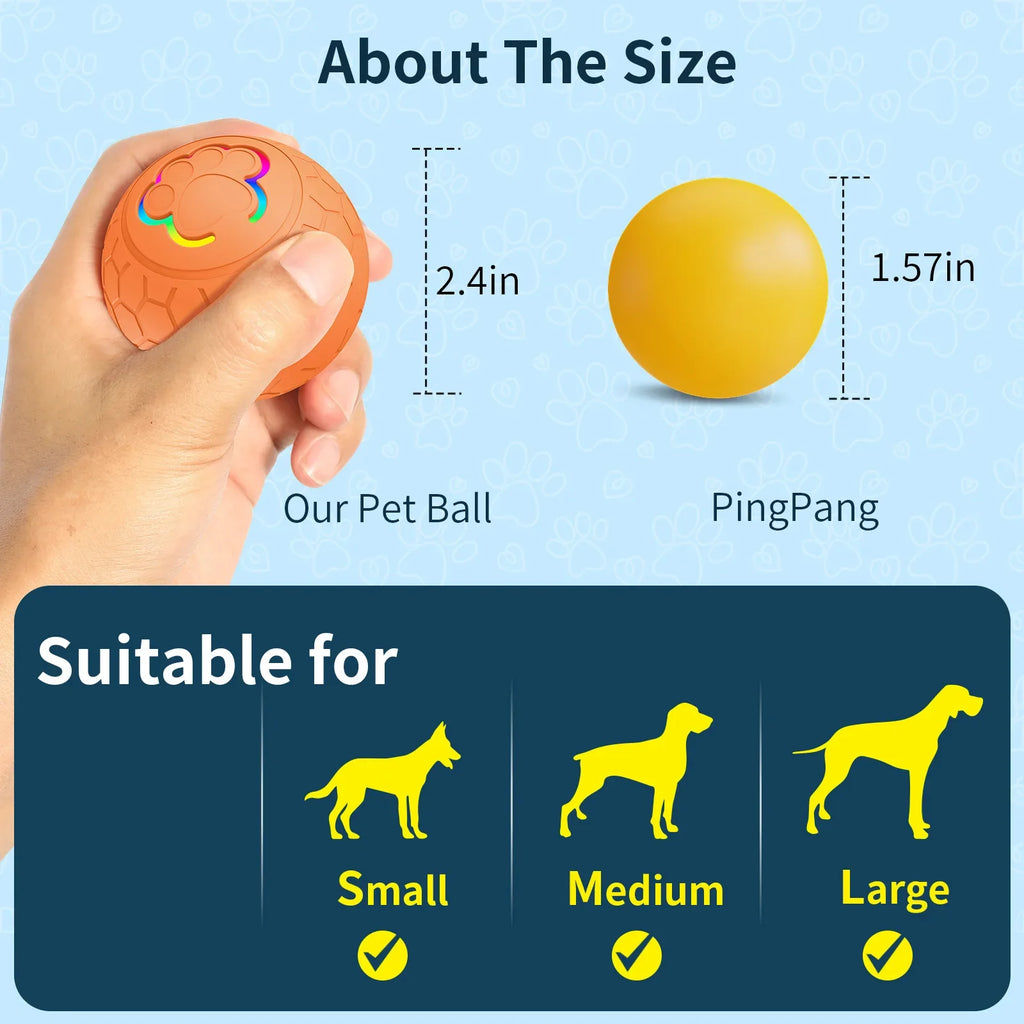 Interactive USB Rechargeable Dog & Cat Toy Ball, Automatic Bouncing Rolling LED Light, IP65 Waterproof