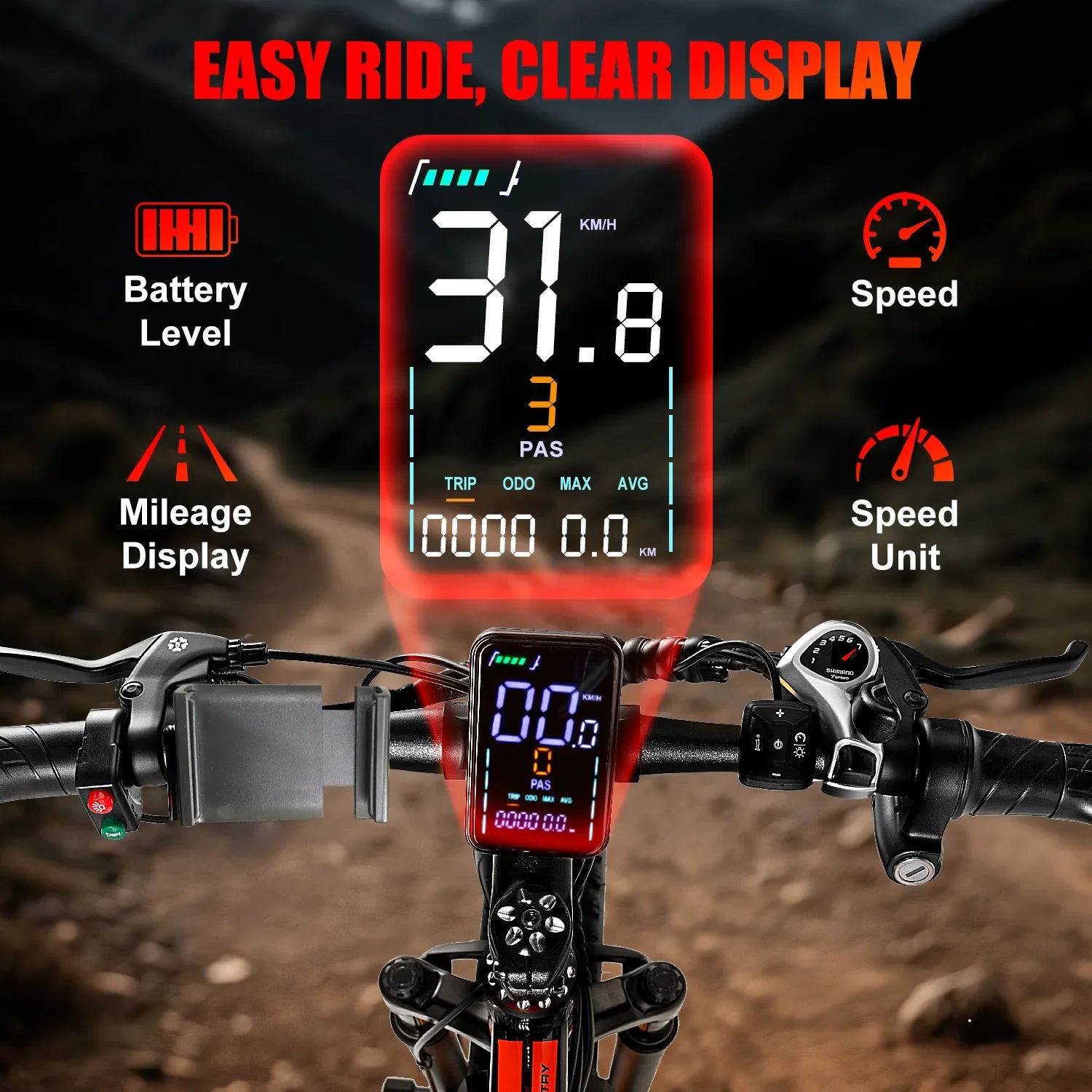 Adult Electric Fat Tire Bike 26-inch (66 cm), 1000W Motor (up to 1500W peak), 34 MPH (55 km/h), 60‑Mile Range, 4.0-inch Tires