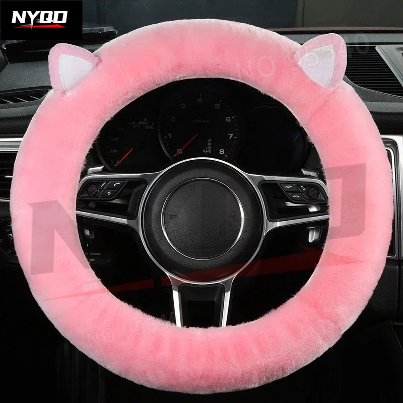 Plush Wool Steering Wheel Cover, Cartoon Frog Short Fur Car Wheel Protector, Fits 35–42 cm (13.8–16.5 in)