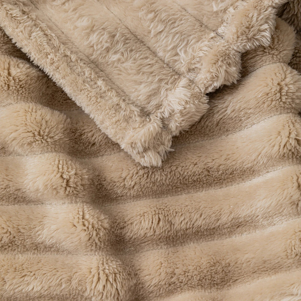 1pc solid color thick wide stripe multifunctional blanket, can be used as bed sheet covering blanket, nap blanket, pet blanket